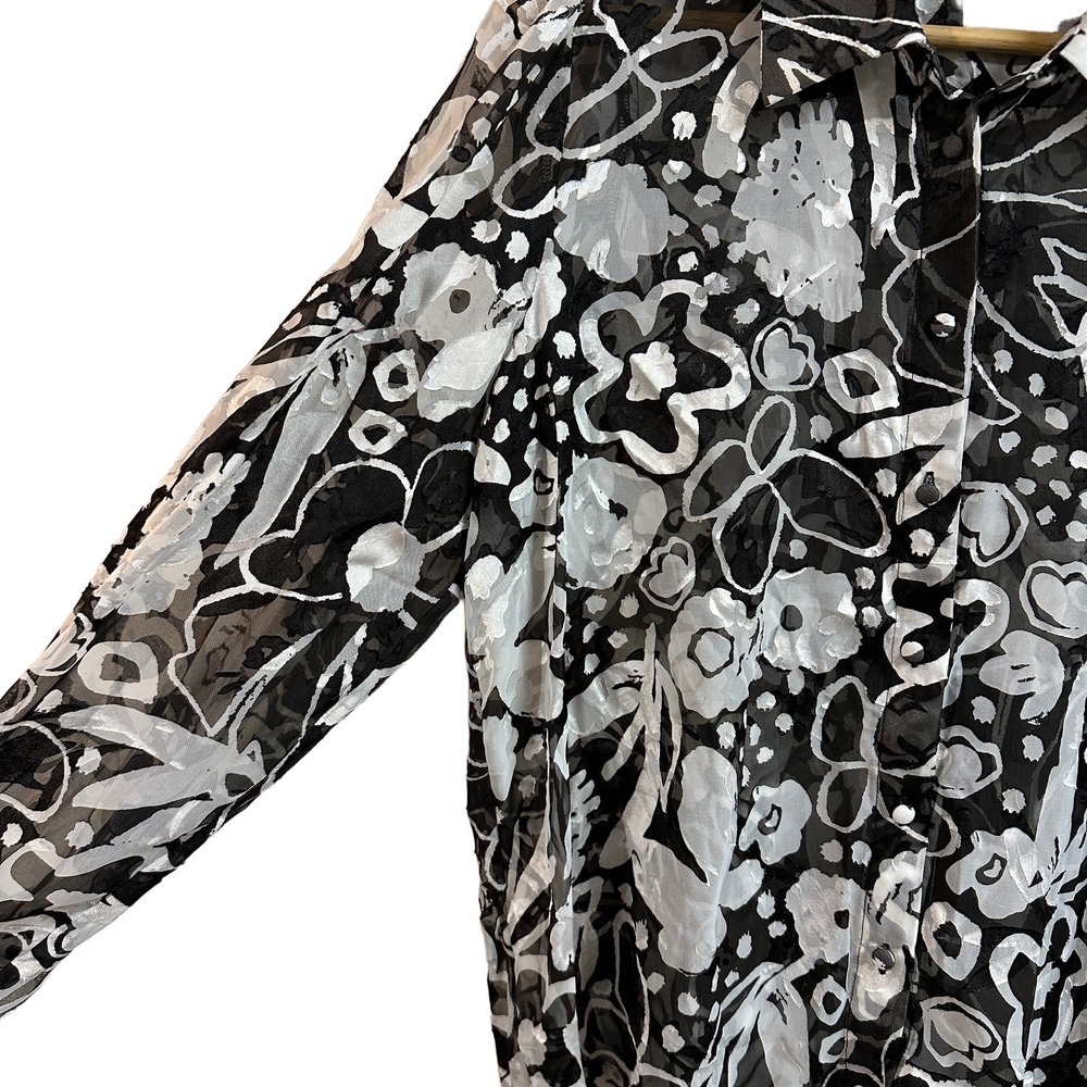 Gorman Black White Floral Burnout Devore Sheer Button Down Shirt Womens 10 - Picture 4 of 6